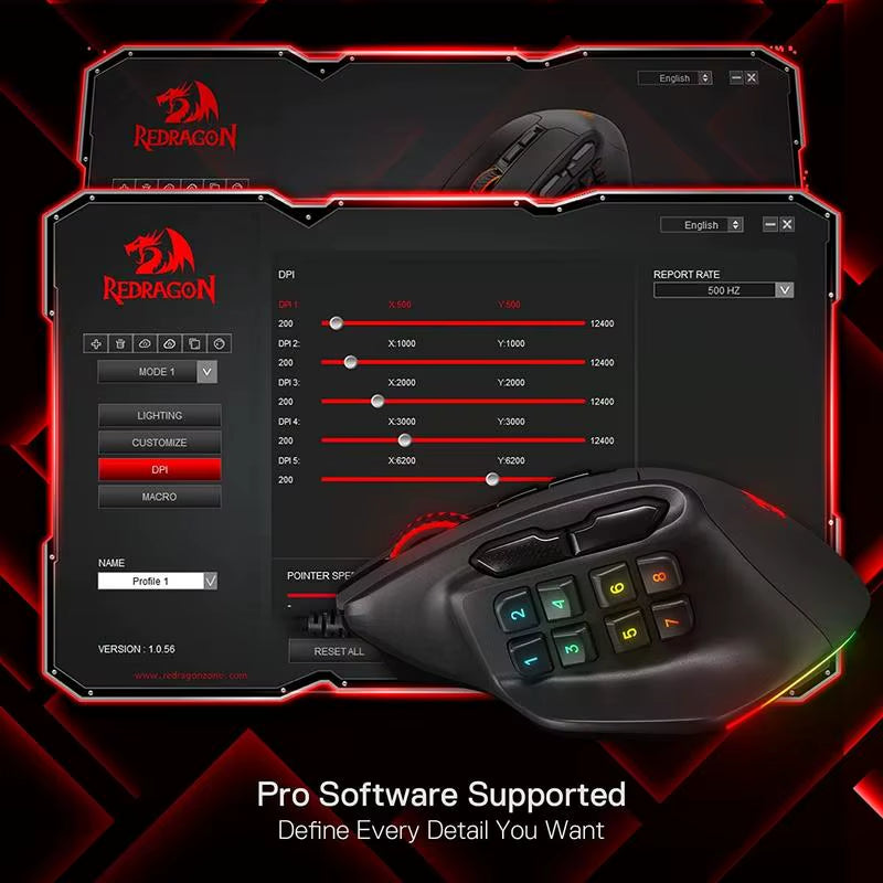 M811 Aatrox MMO Gaming Mouse, 15 Programmable Buttons Wired RGB Gamer Mouse W/ Ergonomic Natural Grip Build